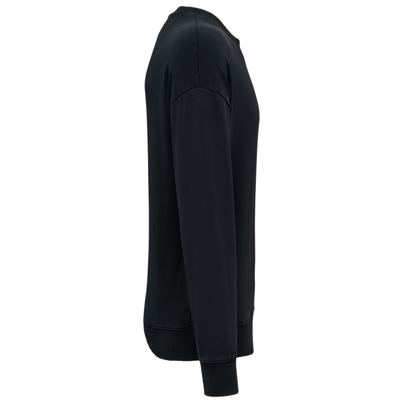 Sweat-shirt écoresponsable à col rond délavé oversize unisexeCouleur:Washed black