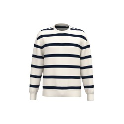 Sweat-shirt écoresponsable à col rond à rayures et épaules tombantes unisexeCouleur:Ivory/ Navy blue stripes