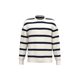 Sweat-shirt écoresponsable à col rond à rayures et épaules tombantes unisexeCouleur:Ivory/ Navy blue stripes