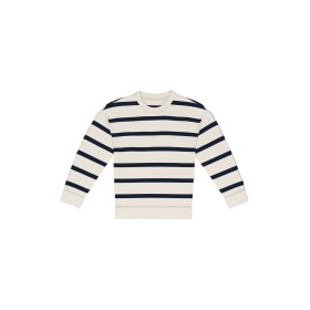 Sweat-shirt écoresponsable à col rond à rayures et épaules tombantes unisexeCouleur:Ivory/ Navy blue stripes