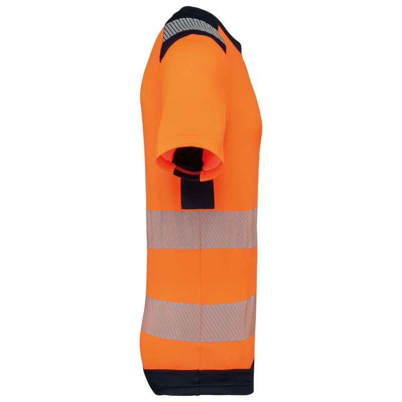 T-shirt de sécurité recyclé manches courtes unisexeCouleur:Hi Viz Orange / Navy