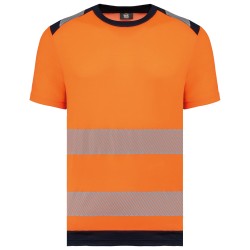 T-shirt de sécurité recyclé manches courtes unisexeCouleur:Hi Viz Orange / Navy