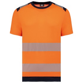 T-shirt de sécurité recyclé manches courtes unisexeCouleur:Hi Viz Orange / Navy