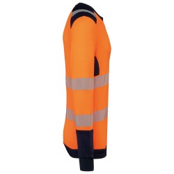 T-shirt de sécurité recyclé col rond manches longues unisexeCouleur:Hi Viz Orange / Navy