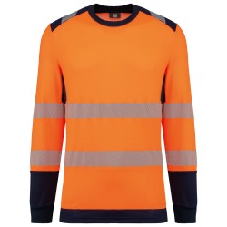 T-shirt de sécurité recyclé col rond manches longues unisexeCouleur:Hi Viz Orange / Navy