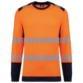 T-shirt de sécurité recyclé col rond manches longues unisexeCouleur:Hi Viz Orange / Navy