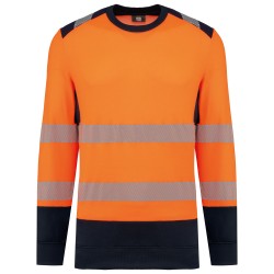 Sweat-shirt de sécurité recyclé col rond unisexeCouleur:Hi Viz Orange / Navy