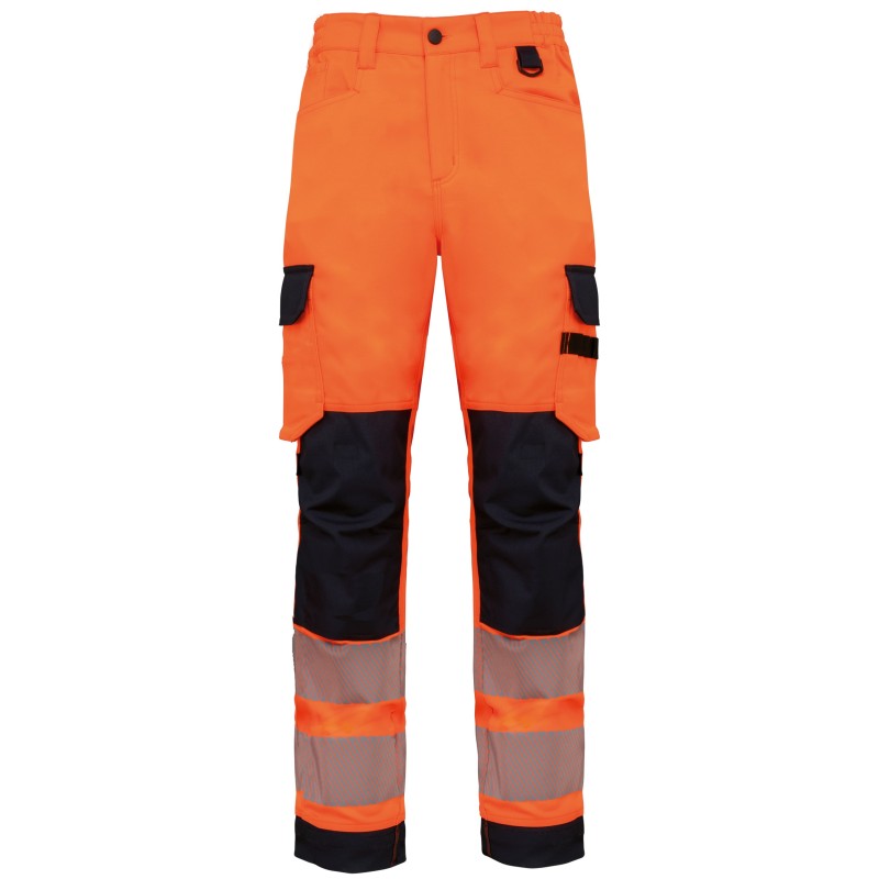 Pantalon de sécurité recyclé multipoches unisexeCouleur:Hi Viz Orange / Navy