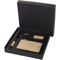 Ensemble cadeau Minka avec stylo bille en aluminium recyclé RCS, porte-clés et porte-cartes RFIDCouleur:Naturel Noir