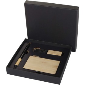 Ensemble cadeau Minka avec stylo bille en aluminium recyclé RCS, porte-clés et porte-cartes RFIDCouleur:Naturel Noir