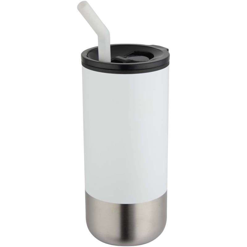 Gobelet isotherme Grayson 480 ml certifié RCS avec paille en siliconeCouleur:Blanc