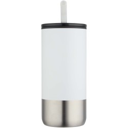 Gobelet isotherme Grayson 480 ml certifié RCS avec paille en siliconeCouleur:Blanc