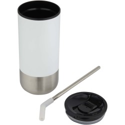 Gobelet isotherme Grayson 480 ml certifié RCS avec paille en siliconeCouleur:Blanc