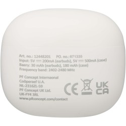 Oreillette Bluetooth® True Wireless Alterf en plastique recyclé avec embouts en siliconeCouleur:Blanc