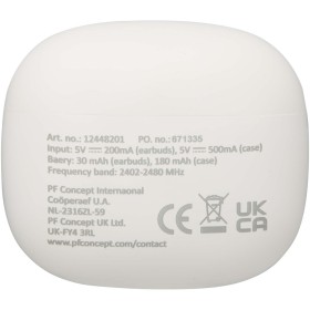 Oreillette Bluetooth® True Wireless Alterf en plastique recyclé avec embouts en siliconeCouleur:Blanc