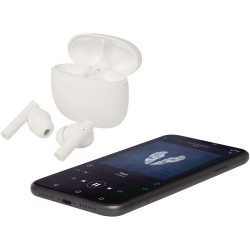 Oreillette Bluetooth® True Wireless Alterf en plastique recyclé avec embouts en siliconeCouleur:Blanc