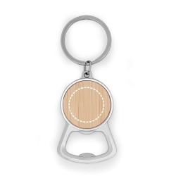  Porte-clés en fer de forme ronde en zinc et bambouCouleur:Naturel