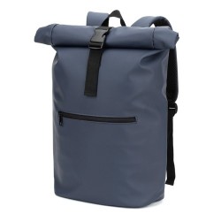  Sac à dos à enroulement en PU avec poche pour ordinateur portable 16 poucesCouleur:Bleu
