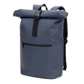  Sac à dos à enroulement en PU avec poche pour ordinateur portable 16 poucesCouleur:Bleu