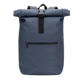  Sac à dos à enroulement en PU avec poche pour ordinateur portable 16 poucesCouleur:Bleu