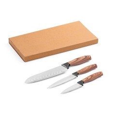  Lot de 3 couteaux de cuisine avec lame en acier inoxydable et manche ergonomiqueCouleur:Naturel