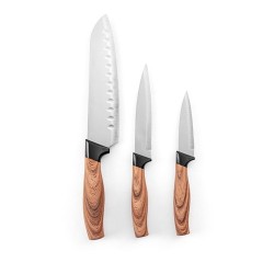  Lot de 3 couteaux de cuisine avec lame en acier inoxydable et manche ergonomiqueCouleur:Naturel