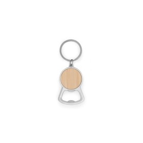  Porte-clés en fer de forme ronde en zinc et bambouCouleur:Naturel