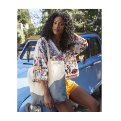 Sac shopping imprimé vagueCouleur:Natural/Black