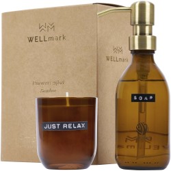 Distributeur de savon pour les mains de 200 ml et ensemble de bougies parfumées de 150g WELLmark Discovery - parfum de bambouCou
