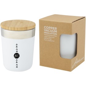 Gobelet Lagan de 300 ml en acier inoxydable avec isolation par le vide et couche de cuivre, avec couvercle en bambouCouleur:Blan