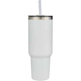 Mug Sydney 1200 ml double paroi certifié RCS avec isolation par le vide et couche de cuivre avec pailleCouleur:Blanc
