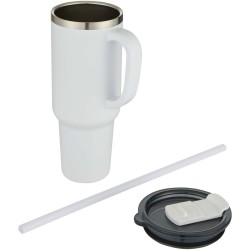 Mug Sydney 1200 ml double paroi certifié RCS avec isolation par le vide et couche de cuivre avec pailleCouleur:Blanc