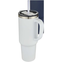 Mug Sydney 1200 ml double paroi certifié RCS avec isolation par le vide et couche de cuivre avec pailleCouleur:Blanc