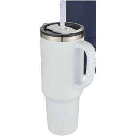 Mug Sydney 1200 ml double paroi certifié RCS avec isolation par le vide et couche de cuivre avec pailleCouleur:Blanc