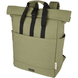 Sac à dos pour ordinateur portable Joey de 15 L en toile recyclée GRS 15 pouces avec dessus enroulableCouleur:Olive
