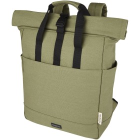 Sac à dos pour ordinateur portable Joey de 15 L en toile recyclée GRS 15 pouces avec dessus enroulableCouleur:Olive