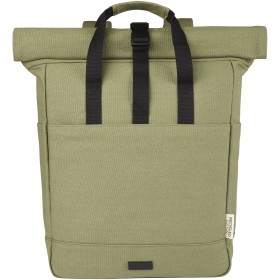 Sac à dos pour ordinateur portable Joey de 15 L en toile recyclée GRS 15 pouces avec dessus enroulableCouleur:Olive