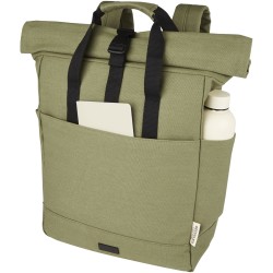 Sac à dos pour ordinateur portable Joey de 15 L en toile recyclée GRS 15 pouces avec dessus enroulableCouleur:Olive