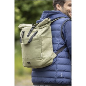 Sac à dos pour ordinateur portable Joey de 15 L en toile recyclée GRS 15 pouces avec dessus enroulableCouleur:Olive