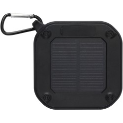 Haut-parleur solaire Bluetooth® Solo de 3 W IPX5 en plastique recyclé certifié RCS avec mousquetonCouleur:Noir