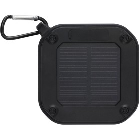 Haut-parleur solaire Bluetooth® Solo de 3 W IPX5 en plastique recyclé certifié RCS avec mousquetonCouleur:Noir
