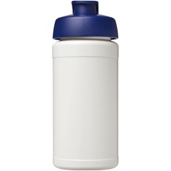 Bouteille de sport Baseline de 500 ml recyclée avec couvercle rabattableCouleur:Blanc / Bleu