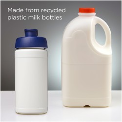Bouteille de sport Baseline de 500 ml recyclée avec couvercle rabattableCouleur:Blanc / Bleu