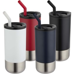 Gobelet isotherme Grayson 480 ml certifié RCS avec paille en siliconeCouleur:Blanc