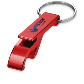 Ouvre-bouteille et canette Tao en aluminium recyclé certifié RCS avec porte-clésCouleur:Rouge