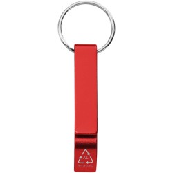 Ouvre-bouteille et canette Tao en aluminium recyclé certifié RCS avec porte-clésCouleur:Rouge