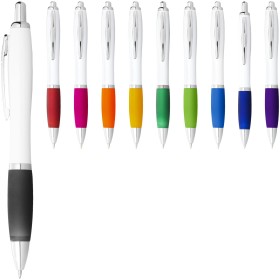 Stylo bille avec corps blanc et grip coloré NashCouleur:Blanc / Vert