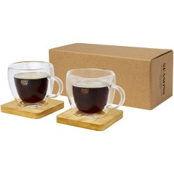 Tasse Manti 2 pièces en verre à double paroi de 100 ml avec sous-verre en bambouCouleur:Translucide / Naturel