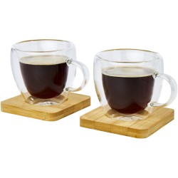 Tasse Manti 2 pièces en verre à double paroi de 100 ml avec sous-verre en bambouCouleur:Translucide / Naturel