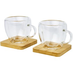 Tasse Manti 2 pièces en verre à double paroi de 100 ml avec sous-verre en bambouCouleur:Translucide / Naturel